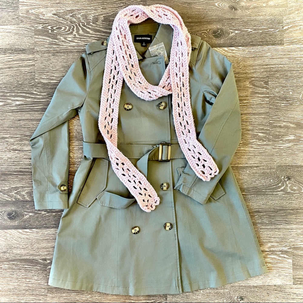 Double Breasted Trench Coat- Olive- Various Sizes - Picture 9 of 9